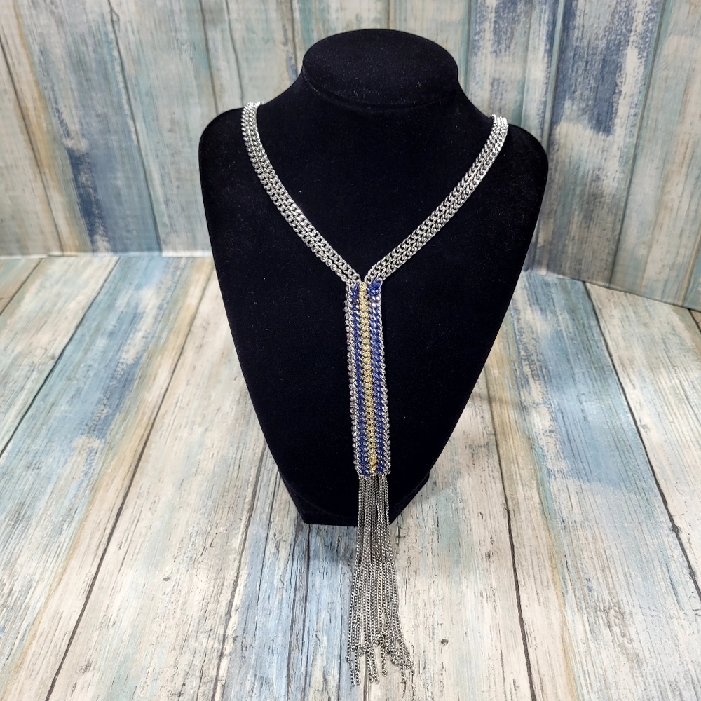 Stella & Dot Tessa Fringe Silver Tassel Necklace.